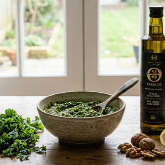 Kale Pesto with Yakelos Olive Oil