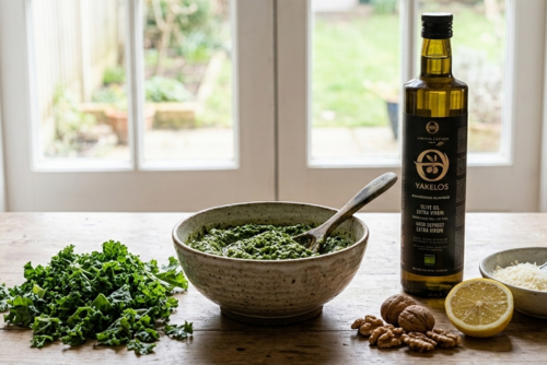 Kale Pesto with Yakelos Olive Oil